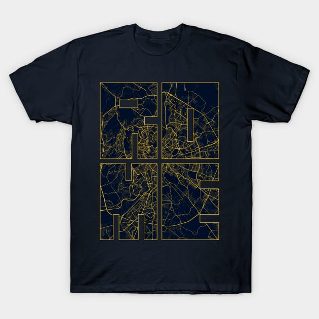 Rome, Italy City Map Typography - Gold Art Deco T-Shirt by deMAP Studio